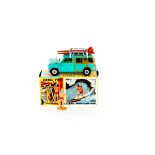 A Corgi Toys Mini Countryman with Surfer (485) in sea-green with 2 surf boards and surfer figure.