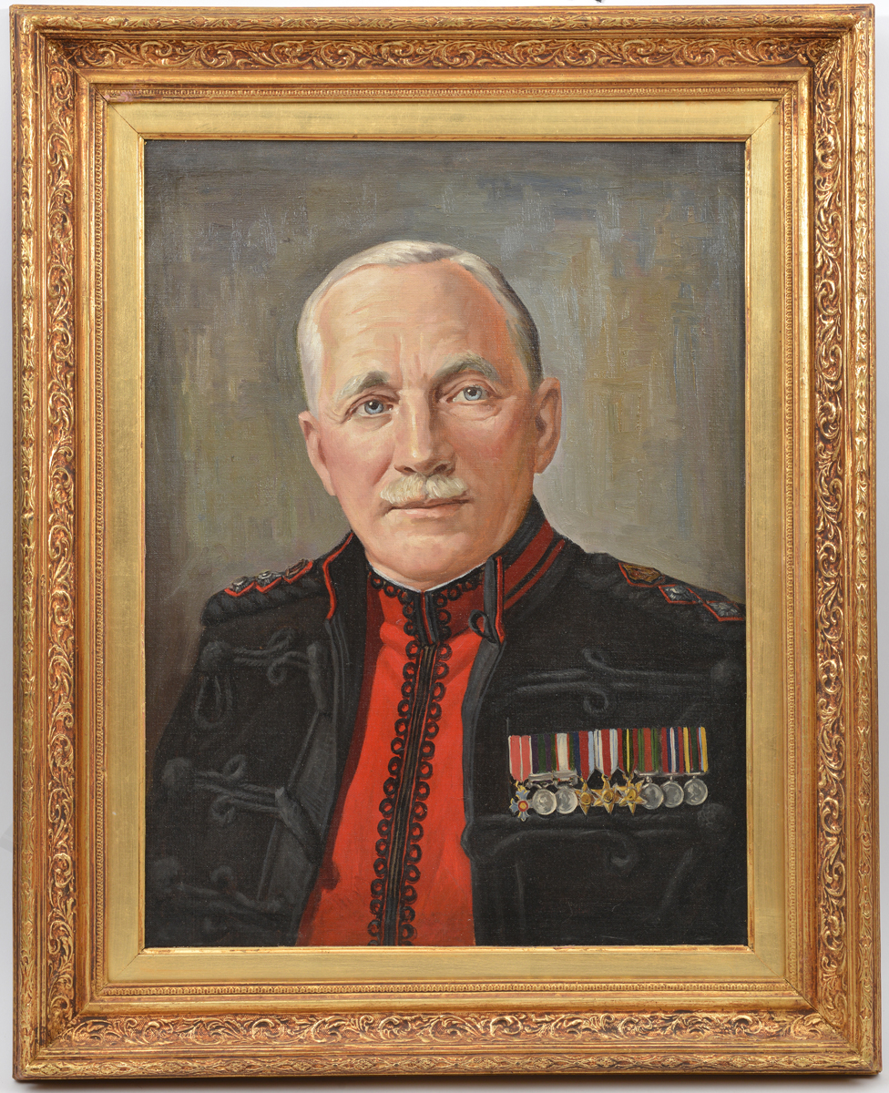 A well executed head and shoulders oil painting on board of an officer, probably 1st Bn (Coke’s)