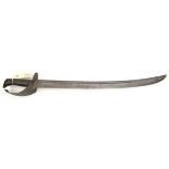 An 18th century naval cutlass, broad, slightly curved blade 27”, with twin back fullers, solid