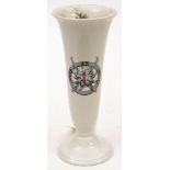 A Third Reich Hitler Youth flute shaped white china footed vase, height 8”, with transfer design