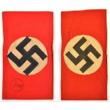 A Third Reich party arm band, with applied swastika and with rubber stamps both inside and