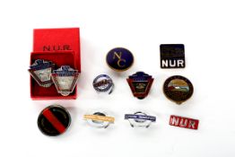 38 National Union of Railwaymen, London Transport, etc lapel and pin badges. Examples include REPTA,