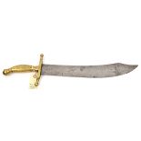 A mid 19th century sidearm, possibly Turkish, heavy scimitar blade 15½”, solid brass hilt with small