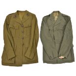 A WWII Royal Signals officer’s khaki SD jacket and trousers, plastic lapel badges (buttons