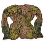 A WWII pattern German 2 pocket camouflage jacket, with elasticated waist and cuffs and lace up