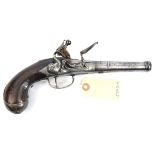 A 22 bore Queen Anne period cannon barrelled flintlock boxlock side action pistol by Barbar, 10”