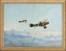 An oil painting on board of two Bristol Fighters by Barry Barnes (member of the Guild of Aviation