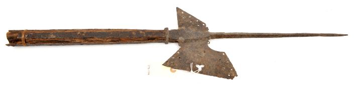 The head of a late 16th century halberd, with 15” spike of lozenge section, straight edge blade