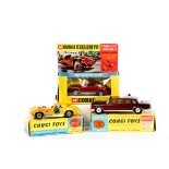 3 Corgi Toys. A Mercedes Benz 600 Pullman (247) in metallic maroon. A Chevrolet Corvette Sting