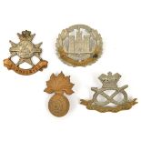 3 infantry cap badges: R Fus (596) Vic S Staffs and Derbyshire (lugs missing), Northants 1st castle.