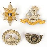 4 officers cap badges: silver plated SWB, gilt/silver plated W Riding, KOYLI, Worcester &