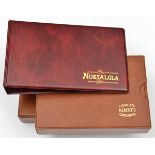 9 brown leatherette covered loose leaf ring binders for cigarette cards, in their similarly