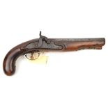 A 12 bore military style percussion holster pistol, converted from flintlock, c 1800, 14” overall,