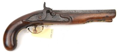 A 12 bore military style percussion holster pistol, converted from flintlock, c 1800, 14” overall,
