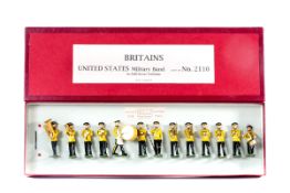 Britains United States Military Band in full dress uniform, from Set No.2110. 13 pieces, c. 1950's -