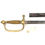 A continental cavalry OR’s sword, straight fullered blade 32”, with maker’s mark “FH” in oval at