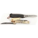 A military clasp knife, with blade, tin opener and spike, WM grips marked “Encore T Turner & Co”