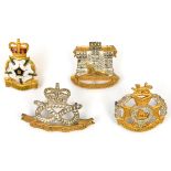 4 officers cap badges: gilt and silver plated ERII S Staffs, Forester Brigade, enamelled ERII