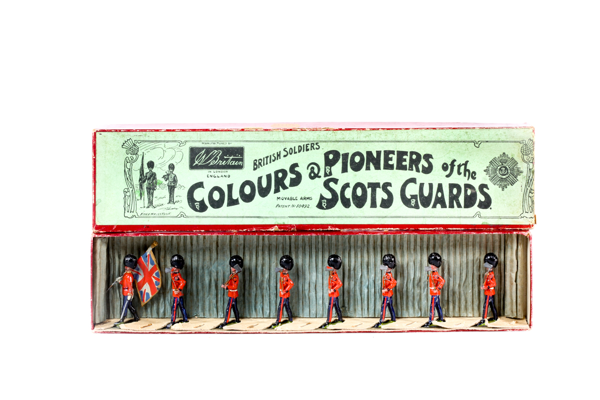 Britains Soldiers. British Soldiers Colours & Pioneers of the Scots Guards, Set No.82. c. 1930's.