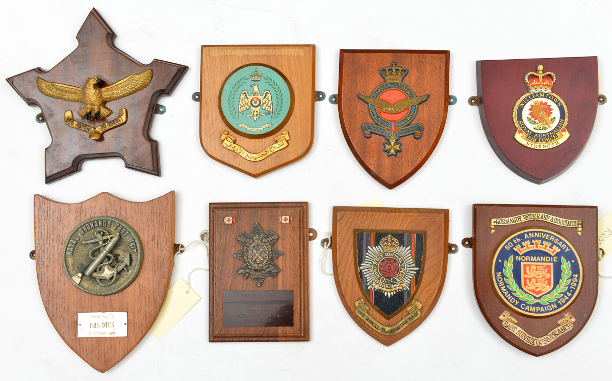 A collection of 12 plaques comprising: Turkish Air Force, R.A.S.C, Belgian Air Force, 1st