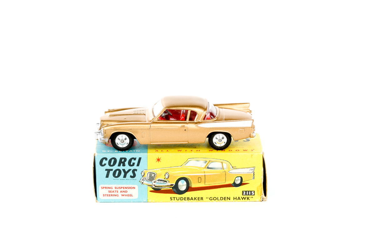 A Corgi Toys Studebaker 'Golden Hawk' (211S). An example in metallic gold with white flash and red