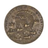 Admiral Vernon and Porto Bello commemorative medallion, AE, obv Vernon left, ½ length, holding cane,