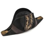 A post 1902 County Lieutenant’s cocked hat with KC button and silver bullion embroidery. GC (