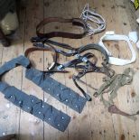 Three WWII German (?) sets of Y straps, in leather, padded leather, and webbing, possibly