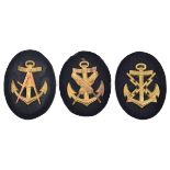 3 Third Reich gilt metal Naval Petty Officers’ trade badges, for Writer, Spotter and Carpenter, on