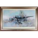 A signed framed David Shephard print 'Winter of '43 Somewhere in England'. The scene depicts an Avro