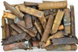 Approx 60 lockets and middle bands, for sword scabbards, mostly brass, some with rings. Generally GC