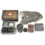 A WWII Air Ministry astro compass Mark II, in its wooden carrying case; a Thermos flask, the base