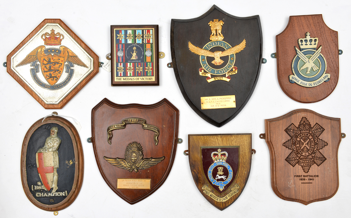 A collection of 12 plaques comprising HMS Juno, Australian Infantry Battalion Association, HMS