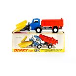A Dinky Toys Ford D800 Snow Plough (439). An example with metallic blue cab, orange tipper, yellow