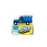 A Corgi Toys Land Rover (416S). An RAC Radio Rescue Land Rover in blue with plastic canopy. Yellow