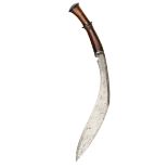 An early 19th century Gurkha kukri, of unusual slender form, blade 14” with back fuller for half