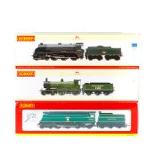 3 Hornby OO gauge tender locomotives. A SR Class T9 Greyhound 4-4-0, 729 (R2711). A BR Class N15 4-