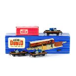 5 Hornby Dublo Railway. 4 rare low-sided wagons (4649) with Tractor load (Dublo Dinky 069 Massey