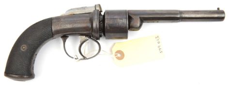 A 6 shot 80 bore self cocking bar hammer open frame transitional percussion revolver, 11½”