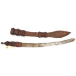 A N African sword mandingo, flat, slightly curved SE blade 23”, leather covered grip en suite with