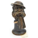 A darkened bronze car radiator mascot “Old Bill”, the classic “Bruce Bairnsfather”figure, head and