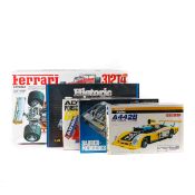 14 unmade plastic kits in 1:12, 1:24 and 1:32 scales by Tamiya, Heller, Hasegawa and Airfix.