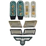 A pair of Third Reich administrative shoulder straps, collar patches and breast eagle, and a pair of