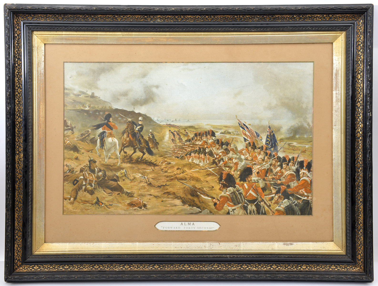 A large framed print “Alma: Forward Forty Second” showing a line of the 42nd Highlanders advancing - Image 2 of 2