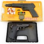 A .177” Walther PPK/S CO2 pistol, number 3J 10787, GC, in a foam lined plastic carrying case; also a