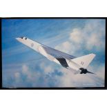 An oil painting on canvas of a TSR-2 plane by Charles Thompson (member of the Guild of Aviation