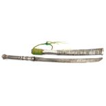 A sheet silver mounted Burmese dha, slightly curved, swollen SE blade 19½”, sheet silver covered