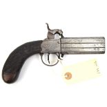 A 36 bore DB O&U turnover percussion boxlock pocket pistol, c 1840, 7½” overall, octagonal barrels