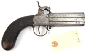 A 36 bore DB O&U turnover percussion boxlock pocket pistol, c 1840, 7½” overall, octagonal barrels
