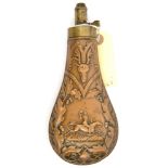 A copper powder flask “oak leaf”,(similar Riling 572 without rings), brass top (spring missing), 4